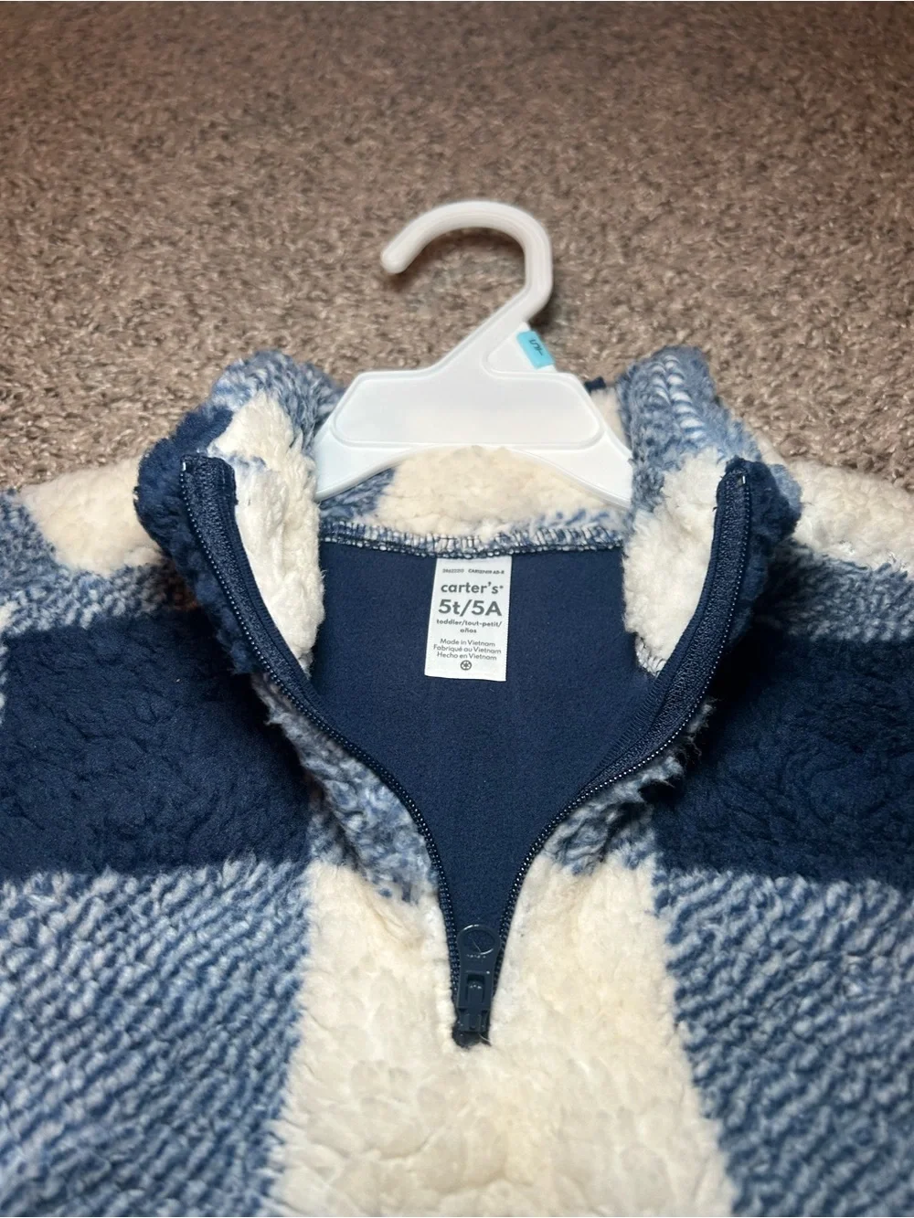 Carter's Navy, Cream & Gray Buffalo Plaid Sherpa Pullover